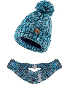 8964 Winter Knit Warm Hat Beanie Gloves Set Pom Fleece Lined Hat